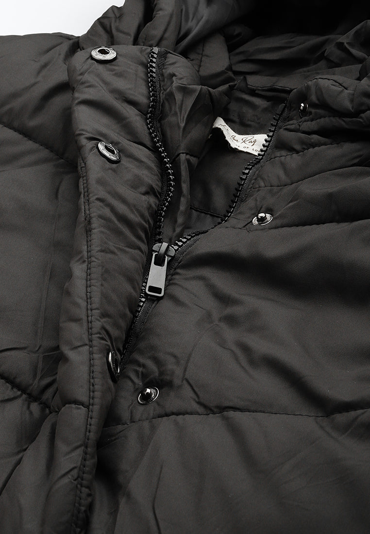 BELTED HOODED LONG PUFFER