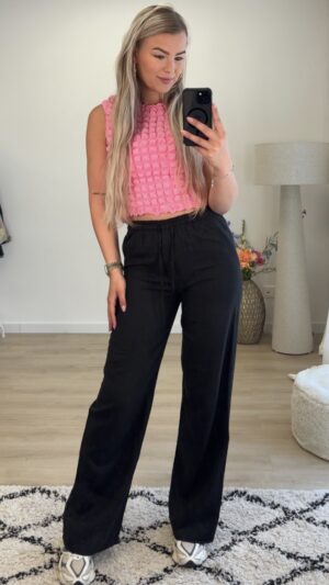 Tall linnen broek – Zwart