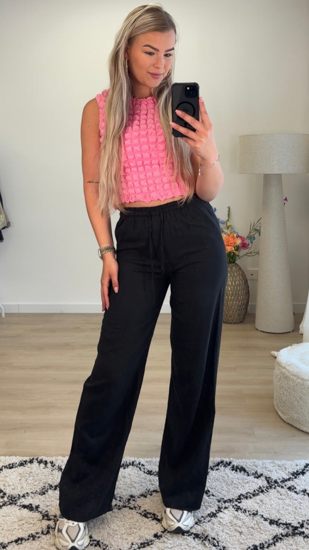 Tall linnen broek – Zwart