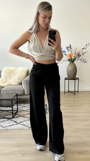 Tall linnen broek – Zwart