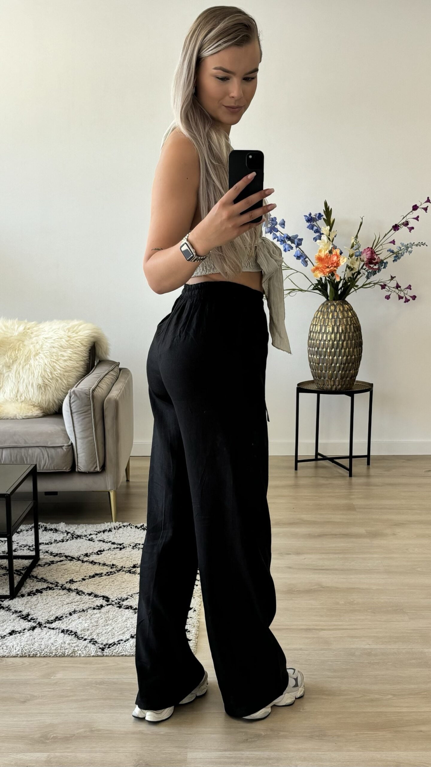 Tall linnen broek – Zwart